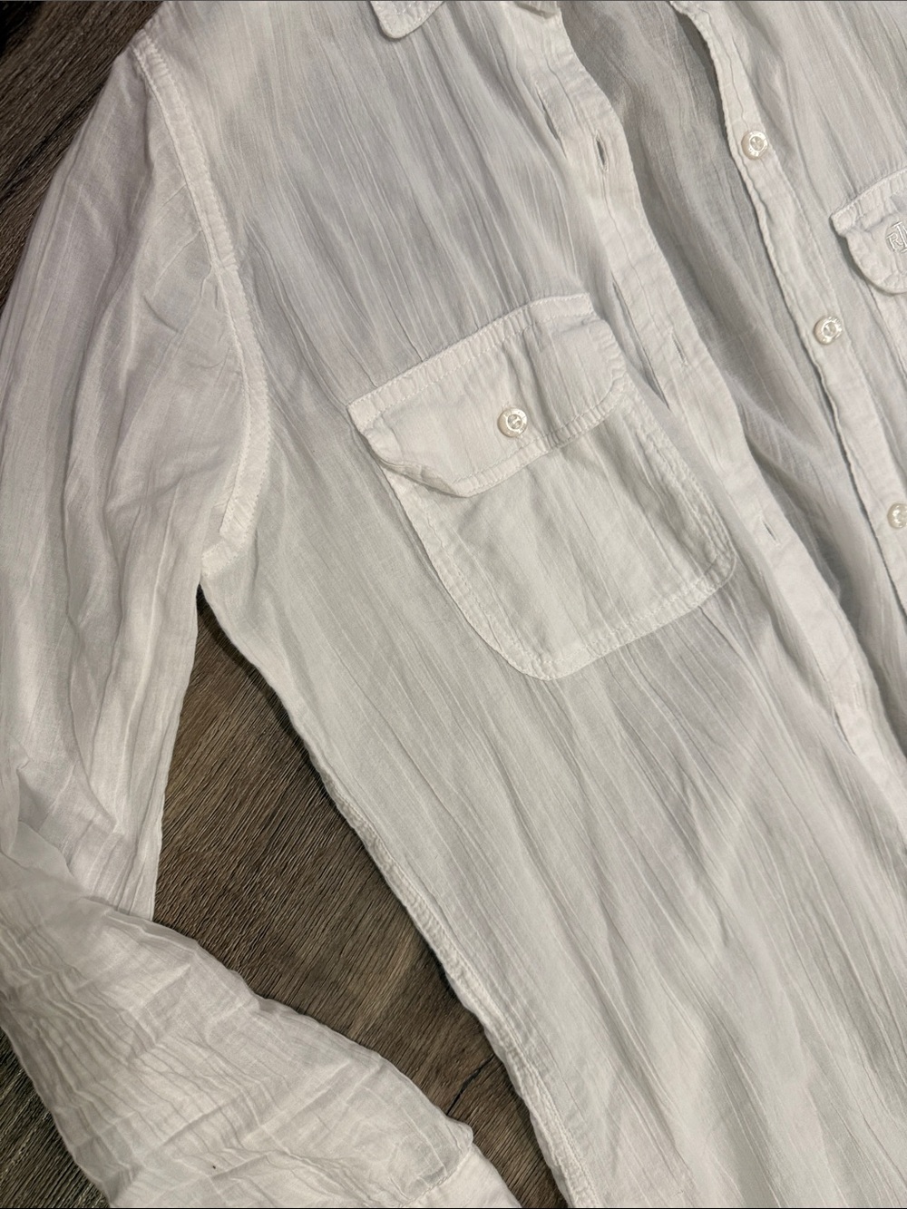 Ralph Lauren White Sheer Cotton Button-Up with Black Label - Picture 4 of 11